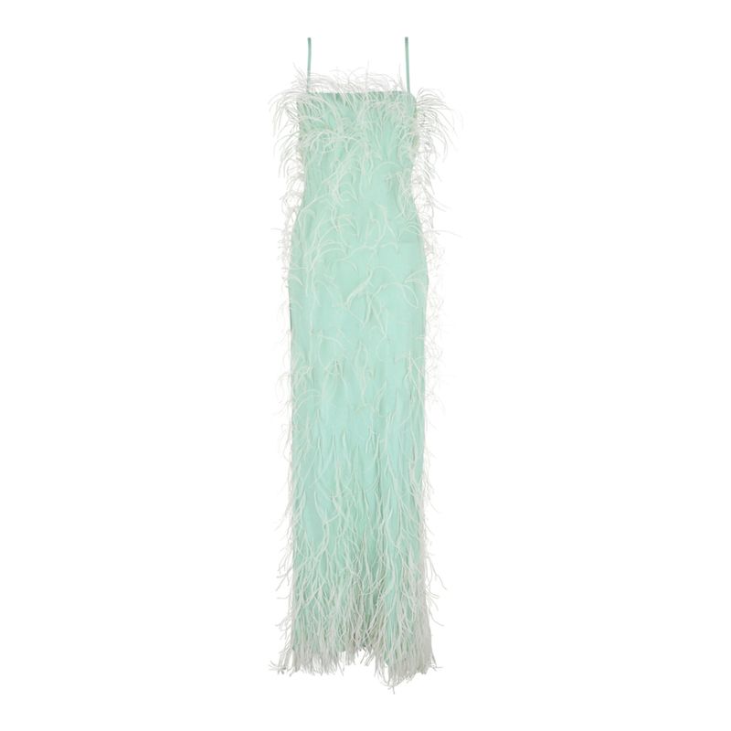 Givenchy Embroidered Feather Column Gown Green Womens